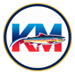 Круглый логотип КМ с форелью